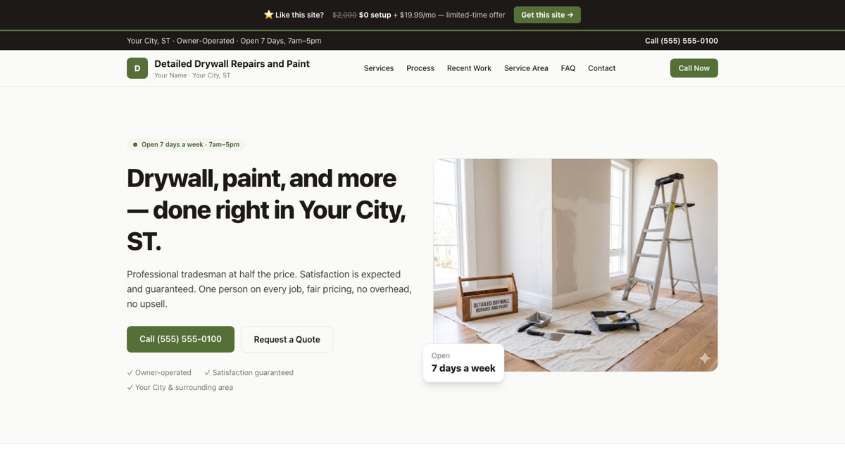 Renovation-style drywall and paint website design you can claim