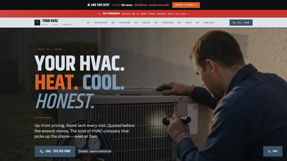Industrial-style HVAC website design you can claim
